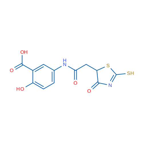 2-Hydroxy-5-(2-(2-mercapto-4-oxo-4,5-dihydrothiazol-5-yl)acetamido)benzoic acid 5g