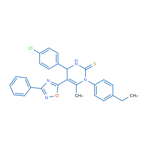 4-(4-Chlorophenyl)-1-(4-ethylphenyl)-6-methyl-5-(3-phenyl-1,2,4-oxadiazol-5-yl)-1,2,3,4-tetrahydropyrimidine-2-thione 1g