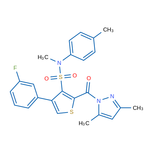 2-(3,5-Dimethyl-1H-pyrazole-1-carbonyl)-4-(3-fluorophenyl)-N-methyl-N-(4-methylphenyl)thiophene-3-sulfonamide 1g