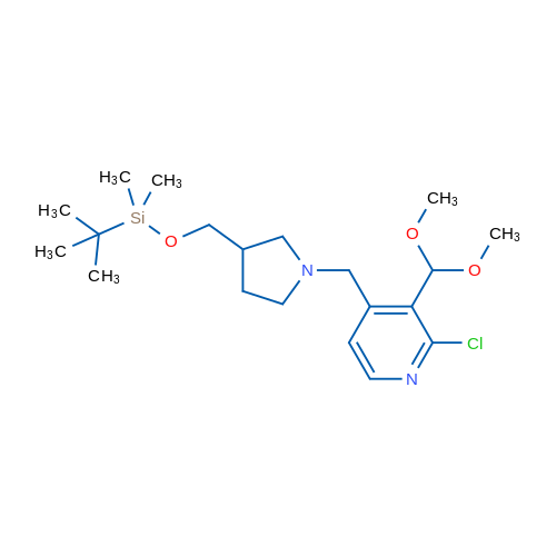 4-((3-(((tert-Butyldimethylsilyl)oxy)methyl)pyrrolidin-1-yl)methyl)-2-chloro-3-(dimethoxymethyl)pyridine 1g