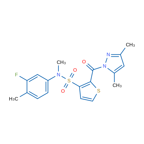 2-(3,5-Dimethyl-1H-pyrazole-1-carbonyl)-N-(3-fluoro-4-methylphenyl)-N-methylthiophene-3-sulfonamide 1g
