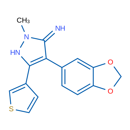 4-(2H-1,3-Benzodioxol-5-yl)-2-methyl-5-(thiophen-3-yl)-2,3-dihydro-1H-pyrazol-3-imine 1g