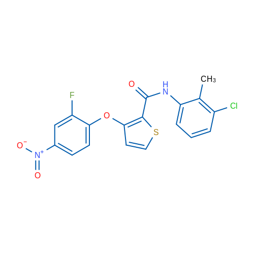 N-(3-Chloro-2-methylphenyl)-3-(2-fluoro-4-nitrophenoxy)thiophene-2-carboxamide 1g