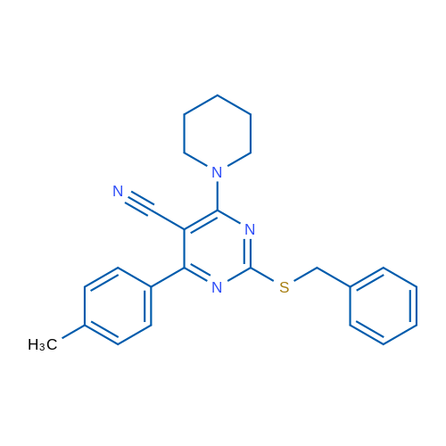 2-(Benzylsulfanyl)-4-(4-methylphenyl)-6-(piperidin-1-yl)pyrimidine-5-carbonitrile 1g