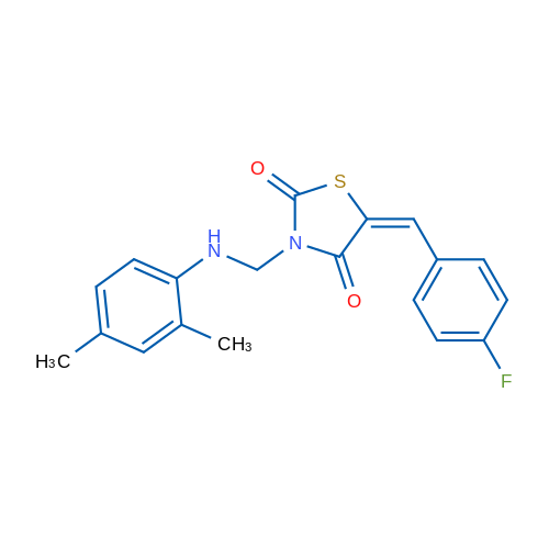 3-(((2,4-Dimethylphenyl)amino)methyl)-5-(4-fluorobenzylidene)thiazolidine-2,4-dione 1g