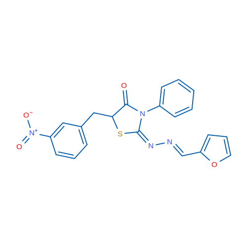 2-((Furan-2-ylmethylene)hydrazono)-5-(3-nitrobenzyl)-3-phenylthiazolidin-4-one 1g