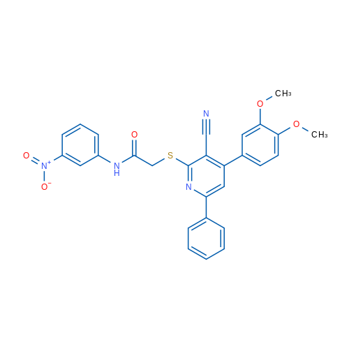 2-((3-Cyano-4-(3,4-dimethoxyphenyl)-6-phenylpyridin-2-yl)thio)-N-(3-nitrophenyl)acetamide 1g