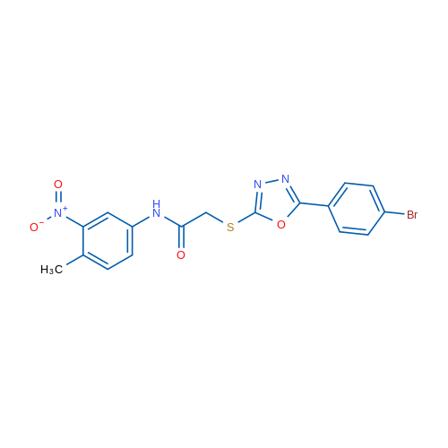 2-((5-(4-Bromophenyl)-1,3,4-oxadiazol-2-yl)thio)-N-(4-methyl-3-nitrophenyl)acetamide 1g