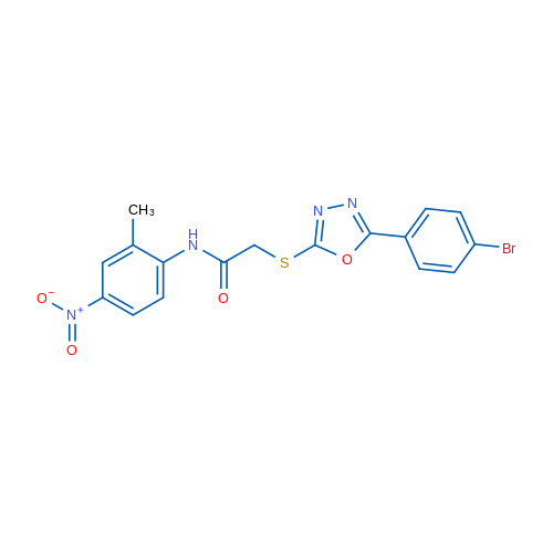 2-((5-(4-Bromophenyl)-1,3,4-oxadiazol-2-yl)thio)-N-(2-methyl-4-nitrophenyl)acetamide 1g