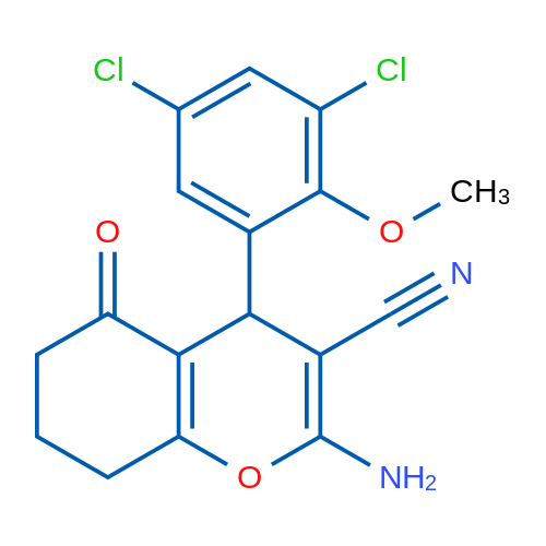 2-Amino-4-(3,5-dichloro-2-methoxyphenyl)-5-oxo-5,6,7,8-tetrahydro-4H-chromene-3-carbonitrile 1g