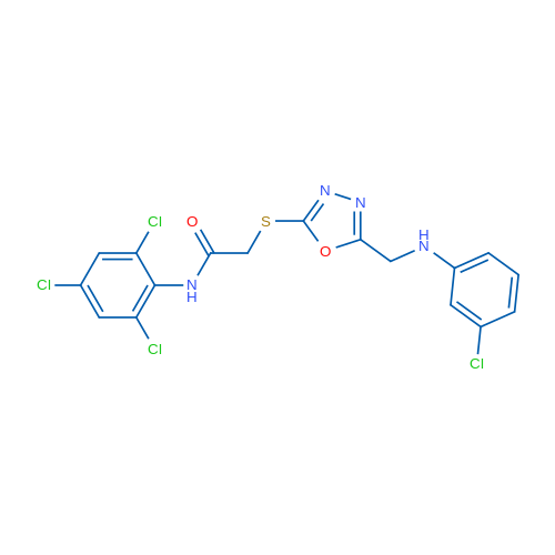 2-((5-(((3-Chlorophenyl)amino)methyl)-1,3,4-oxadiazol-2-yl)thio)-N-(2,4,6-trichlorophenyl)acetamide 1g