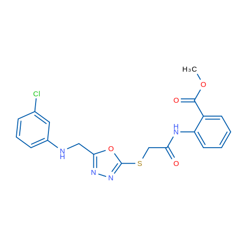 Methyl 2-(2-((5-(((3-chlorophenyl)amino)methyl)-1,3,4-oxadiazol-2-yl)thio)acetamido)benzoate 1g