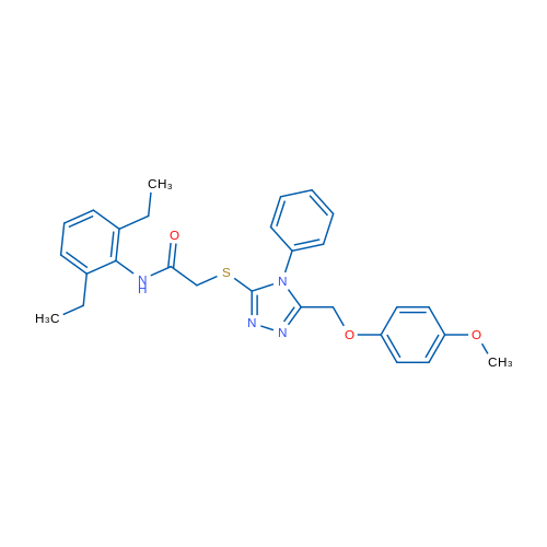 N-(2,6-Diethylphenyl)-2-((5-((4-methoxyphenoxy)methyl)-4-phenyl-4H-1,2,4-triazol-3-yl)thio)acetamide 1g