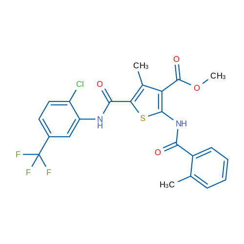 Methyl 5-((2-chloro-5-(trifluoromethyl)phenyl)carbamoyl)-4-methyl-2-(2-methylbenzamido)thiophene-3-carboxylate 1g