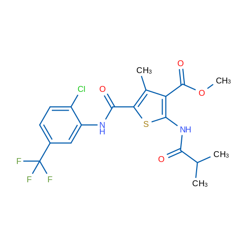 Methyl 5-((2-chloro-5-(trifluoromethyl)phenyl)carbamoyl)-2-isobutyramido-4-methylthiophene-3-carboxylate 1g