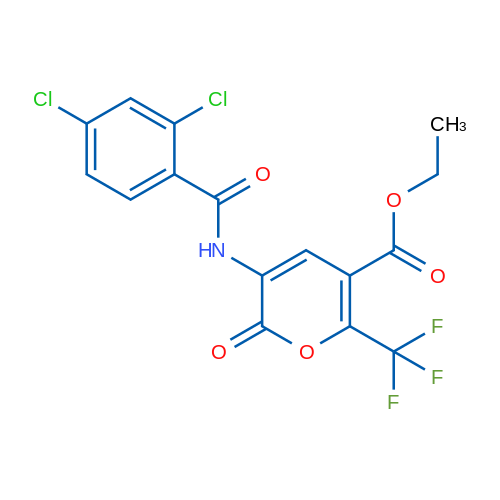 Ethyl 3-(2,4-dichlorobenzamido)-2-oxo-6-(trifluoromethyl)-2H-pyran-5-carboxylate 1g
