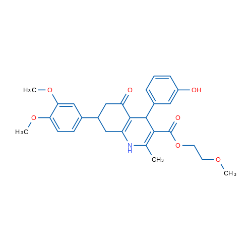 2-Methoxyethyl 7-(3,4-dimethoxyphenyl)-4-(3-hydroxyphenyl)-2-methyl-5-oxo-1,4,5,6,7,8-hexahydroquinoline-3-carboxylate 1g