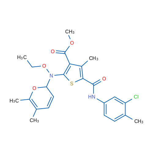 Methyl 5-((3-chloro-4-methylphenyl)carbamoyl)-2-((5,6-dimethyl-2H-pyran-2-yl)(ethoxy)amino)-4-methylthiophene-3-carboxylate 1g