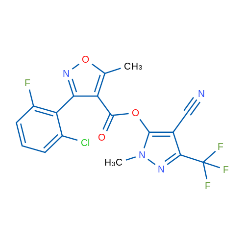 4-Cyano-1-methyl-3-(trifluoromethyl)-1H-pyrazol-5-yl 3-(2-chloro-6-fluorophenyl)-5-methyl-1,2-oxazole-4-carboxylate 1g