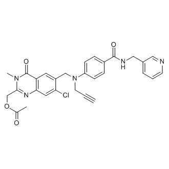 (7-Chloro-3-methyl-4-oxo-6-((prop-2-ynyl(4-(pyridin-3-ylmethylcarbamoyl)phenyl)amino)methyl)-3,4-dihydroquinazolin-2-yl)methyl acetate