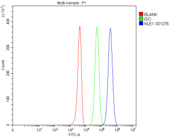Flow Cytometry analysis of 293T cells using anti-NLE1 antibody. Overlay histogram showing 293T cells