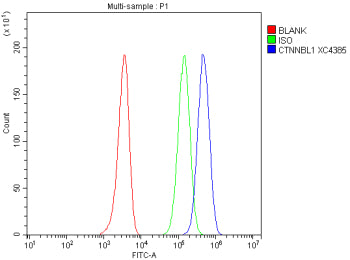 Flow Cytometry analysis of HEL cells using anti-CTNNBL1 antibody. Overlay histogram showing HEL cell
