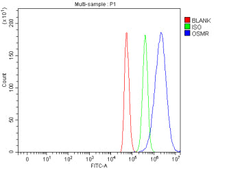 Flow Cytometry analysis of C2C12 cells using anti-Osmr antibody. Overlay histogram showing C2C12 cel