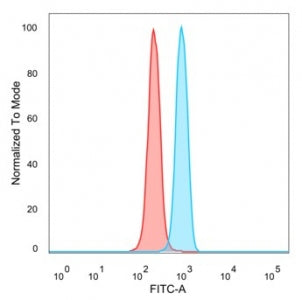 Flow cytometry testing of PFA-fixed human HeLa cells with POGZ antibody (clone PCRP-POGZ-1B2) follow