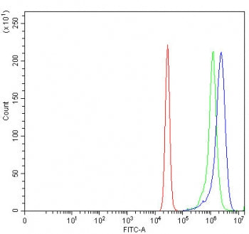 Flow cytometry testing of human K562 cells with AHCYL1 antibody at 1ug/million cells (blocked with g