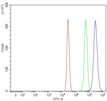 Flow cytometry testing of human HepG2 cells with RALGAPA2 antibody at 1ug/million cells (blocked wit