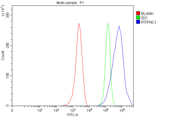 Flow Cytometry analysis of MCF-7 cells using anti-PITPNC1 antibody. Overlay histogram showing MCF-7