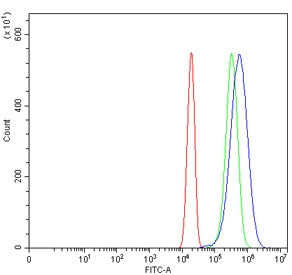 Flow cytometry testing of human U-2 OS cells with NARF antibody at 1ug/million cells (blocked with g