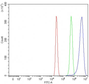Flow cytometry testing of human HepG2 cells with Pirh2 antibody at 1ug/million cells (blocked with g