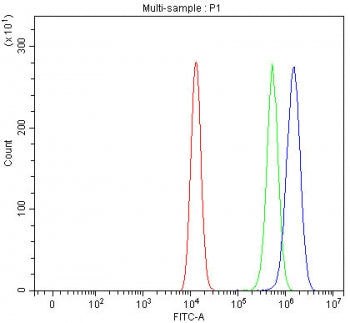 Flow cytometry testing of fixed and permeabilized human HEL cells with LRRC47 antibody at 1ug/millio