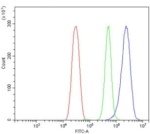 Flow cytometry testing of mouse HEPA1-6 cells with Cyp1a2 antibody at 1ug/million cells (blocked wit