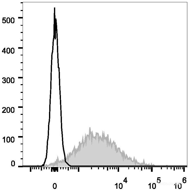 LPS-stimulated (3 days) C57BL/6 murine splenocytes are stained with AF647 Anti-Mouse CD86 Antibody(filled gray histogram). Unstained splenocytes (empty black histogram) are used as control.