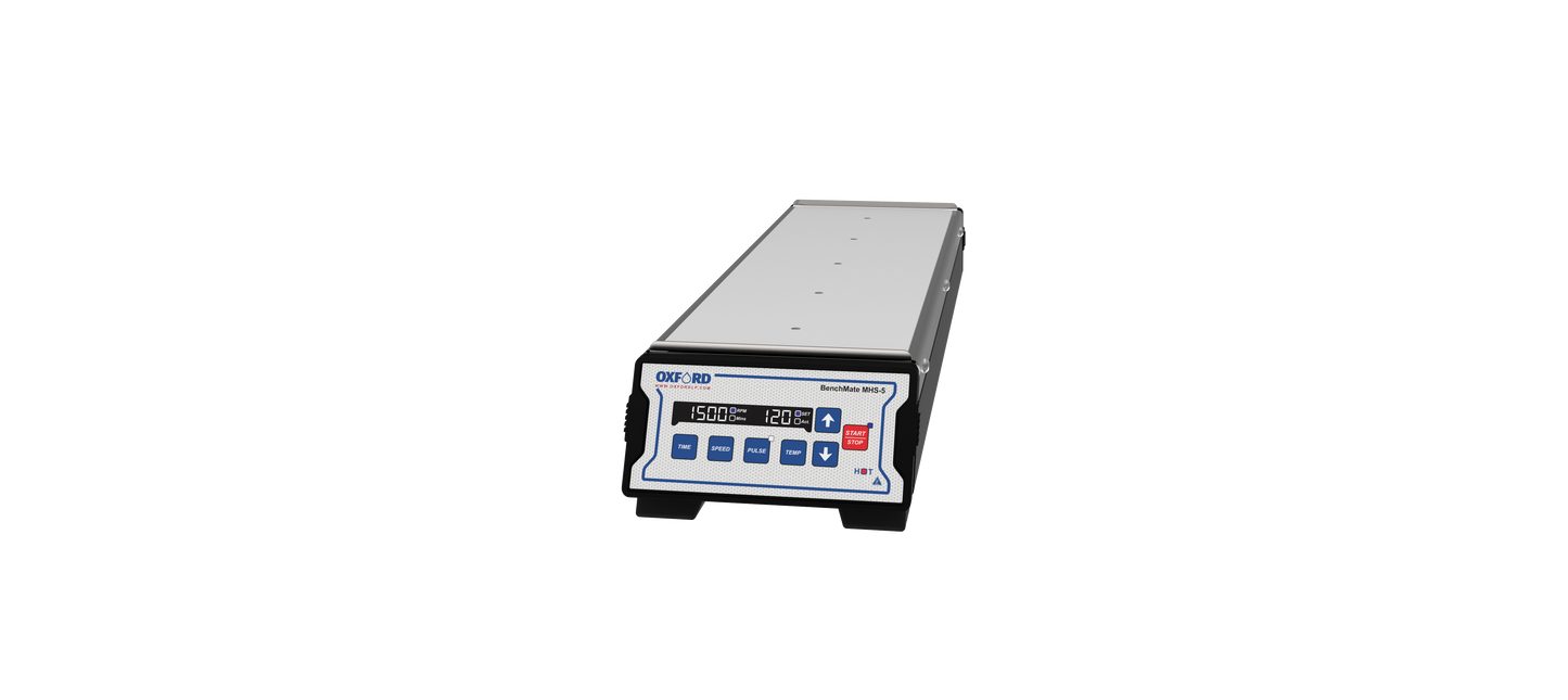 Oxford BenchMate 5 Position Magnetic Hotplate Stirrer, Speed range - 300-1500 rpm, Max temp 120°C, with 1 Stir Bar. 110/230 V, 50/60Hz.