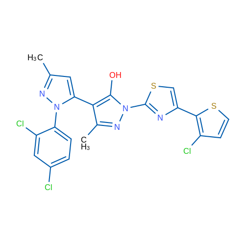 2'-[4-(3-Chlorothiophen-2-yl)-1,3-thiazol-2-yl]-2-(2,4-dichlorophenyl)-5,5'-dimethyl-2H,2'H-[3,4'-bipyrazole]-3'-ol 1g