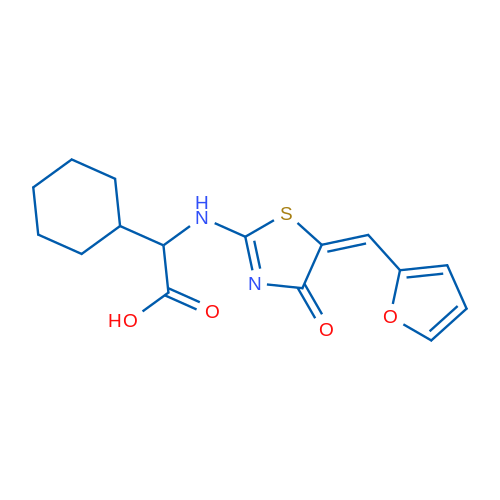 2-Cyclohexyl-2-{[(5E)-5-[(furan-2-yl)methylidene]-4-oxo-4,5-dihydro-1,3-thiazol-2-yl]amino}acetic acid 1g