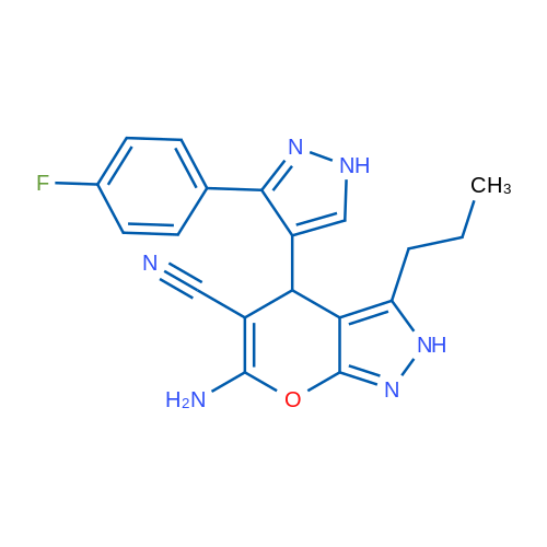 6-Amino-4-[3-(4-fluorophenyl)-1H-pyrazol-4-yl]-3-propyl-2H,4H-pyrano[2,3-c]pyrazole-5-carbonitrile 1g