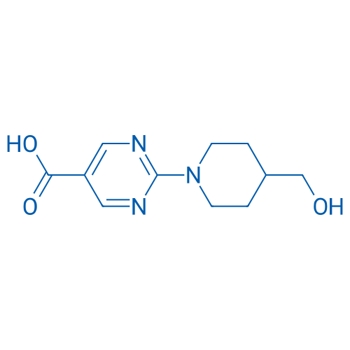 2-(4-(Hydroxymethyl)piperidin-1-yl)pyrimidine-5-carboxylic acid 250mg
