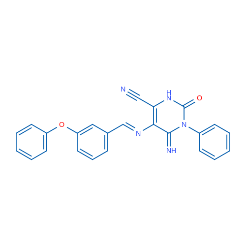 6-Imino-2-oxo-5-[(E)-[(3-phenoxyphenyl)methylidene]amino]-1-phenyl-1,2,3,6-tetrahydropyrimidine-4-carbonitrile 1g