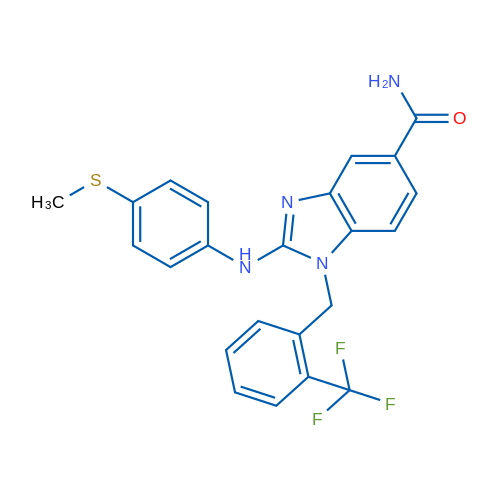 2-((4-(Methylthio)phenyl)amino)-1-(2-(trifluoromethyl)benzyl)-1H-benzo[d]imidazole-5-carboxamide 1g