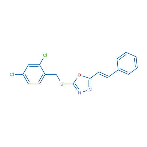 2-{[(2,4-dichlorophenyl)methyl]sulfanyl}-5-[(E)-2-phenylethenyl]-1,3,4-oxadiazole 1g