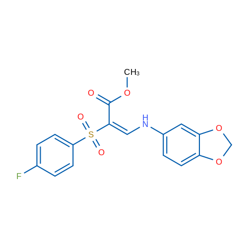 Methyl (2E)-3-[(2H-1,3-benzodioxol-5-yl)amino]-2-(4-fluorobenzenesulfonyl)prop-2-enoate 1g