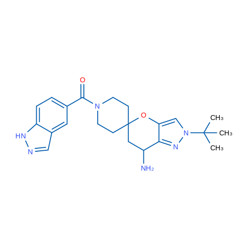 6'-tert-Butyl-1-[(1H-indazol-5-yl)carbonyl]-3',4'-dihydrospiro[piperidine-4,2'-pyrano[3,2-c]pyrazole]-4'-amine 1g