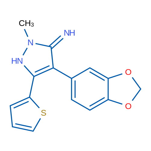 4-(2H-1,3-Benzodioxol-5-yl)-2-methyl-5-(thiophen-2-yl)-2,3-dihydro-1H-pyrazol-3-imine 1g