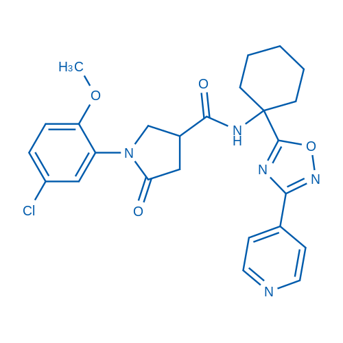 1-(5-Chloro-2-methoxyphenyl)-5-oxo-N-(1-(3-(pyridin-4-yl)-1,2,4-oxadiazol-5-yl)cyclohexyl)pyrrolidine-3-carboxamide 100mg