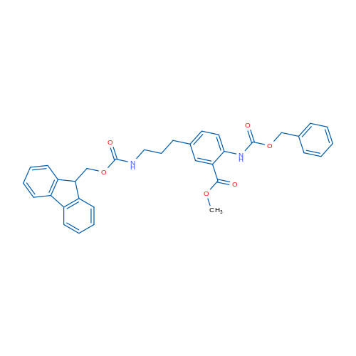 2-BEnzyloxycarbonylamino-5-[3-(9h-fluoren-9-ylmethoxycarbonylamino)-propyl]-benzoic acid methyl ester 250mg