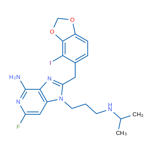 6-Fluoro-2-((4-iodobenzo[d][1,3]dioxol-5-yl)methyl)-1-(3-(isopropylamino)propyl)-1H-imidazo[4,5-c]pyridin-4-amine 1g
